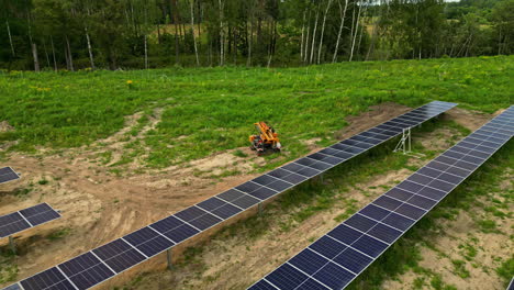 aerial drone shot of solar panel field