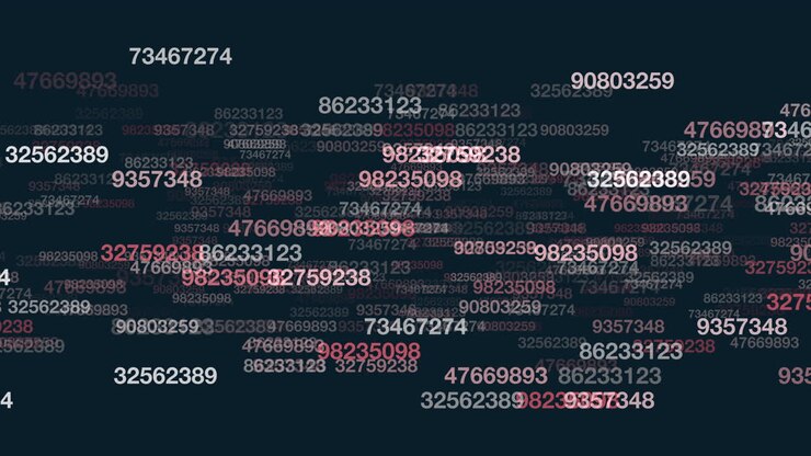 Digital binary code with random neon led numbers on digital screen