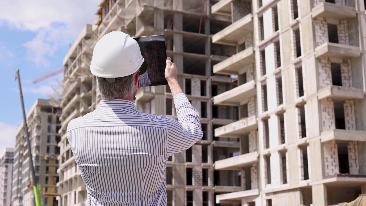 Jefe de obra utilizando tablet en el sitio de construcción