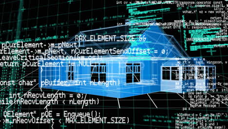 animation of digital interface showing information with architectural drawing of house on black