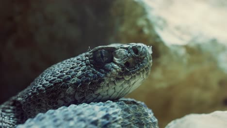 Primer-Plano-De-La-Cabeza-De-Serpiente-En-Una-Cueva-Iluminada-Por-El-Sol