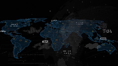 animation of world map and icons over black background