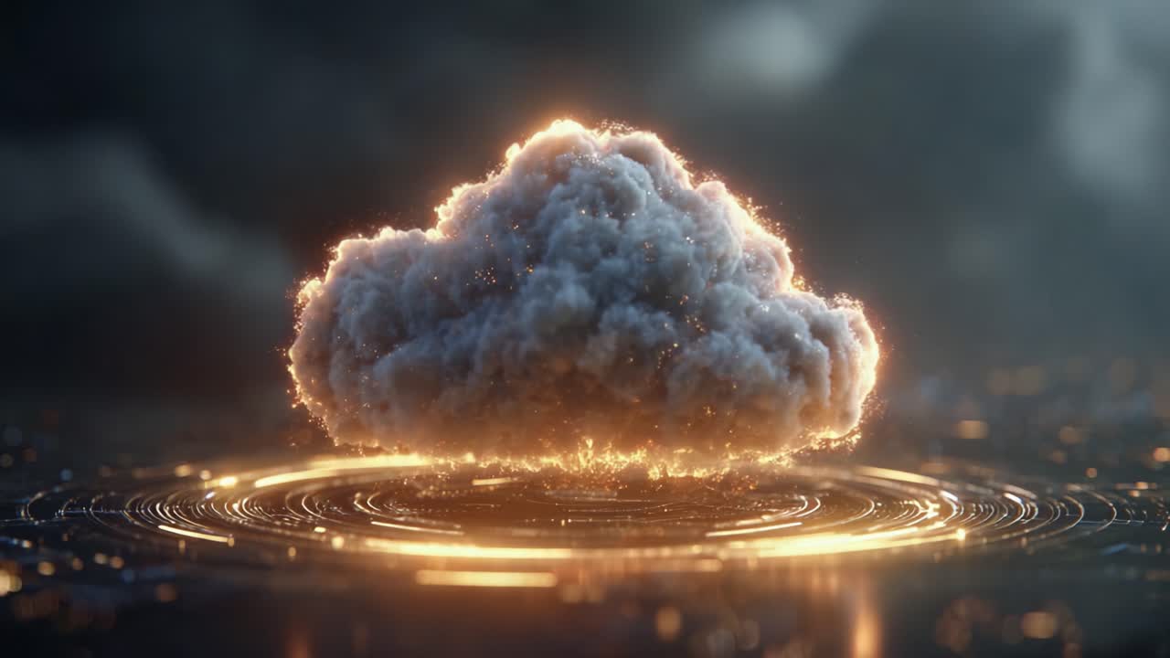 A Glorious Cloud Illuminated by Radiant Light, Surrounded by a Serene Water Surface Reflecting Sparkling Ripples of Energy and Magic in a Dreamlike Atmosphere