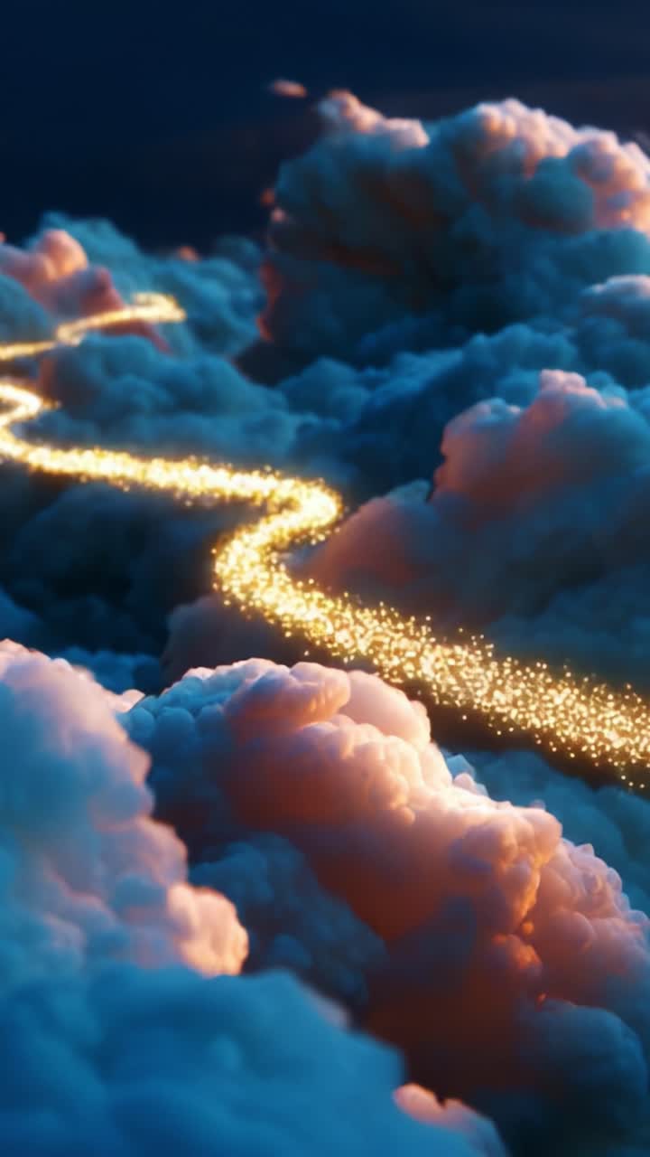A Dreamy Journey Through Ethereal Clouds Illuminated by a Sparkling Pathway That Twists and Turns in an Enchanting Sky, Inviting Imagination and Wonder in a Constellation of Soft Hues