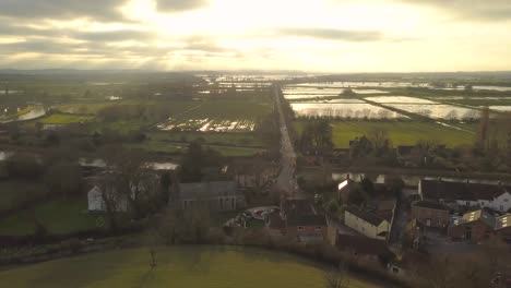 burrowbridge, somerset, england, december 29, 2019: aerial view of some flooded fields near burrowbridge village.