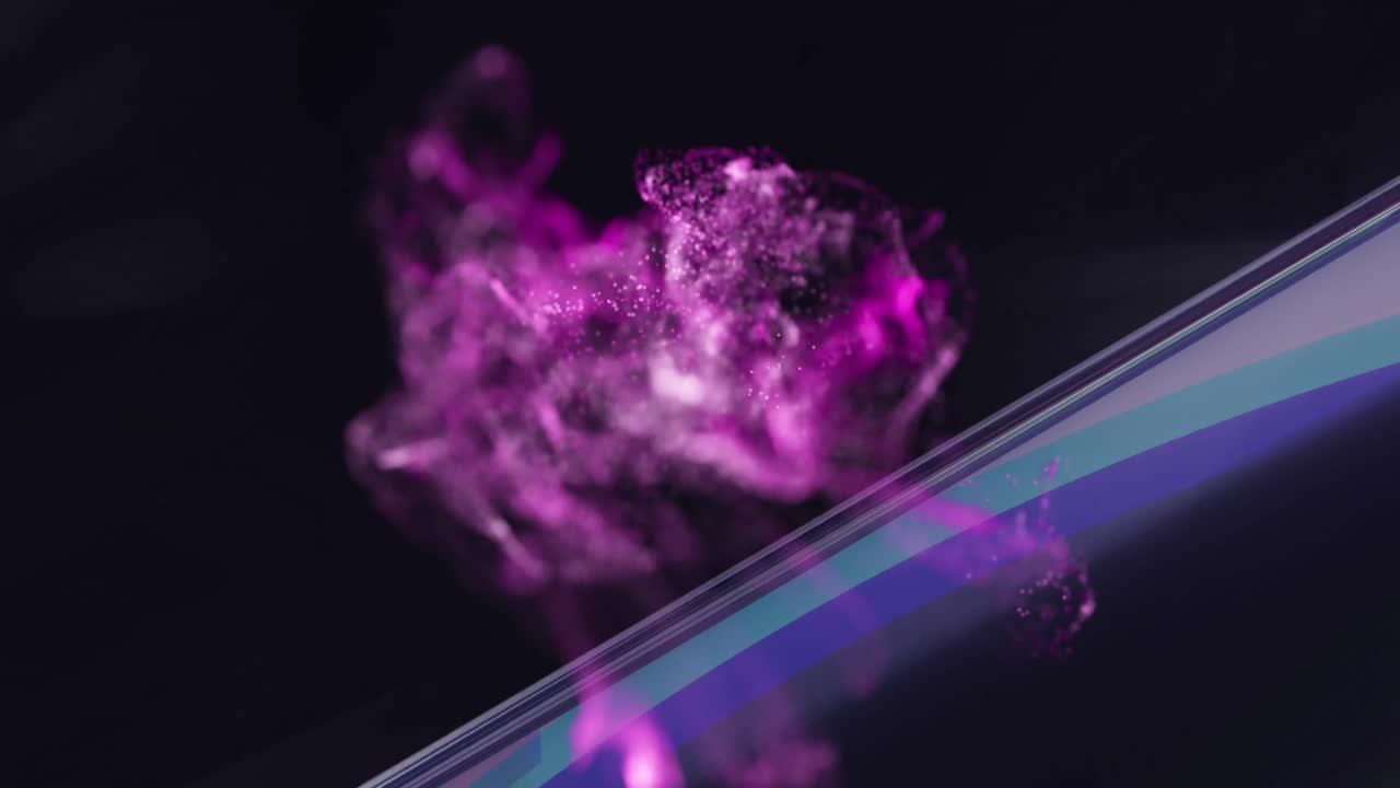 Animation of purple shapes moving over cube