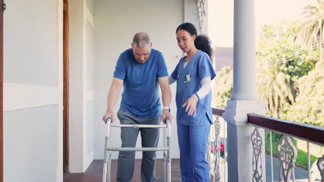 senior, man and nurse with walker