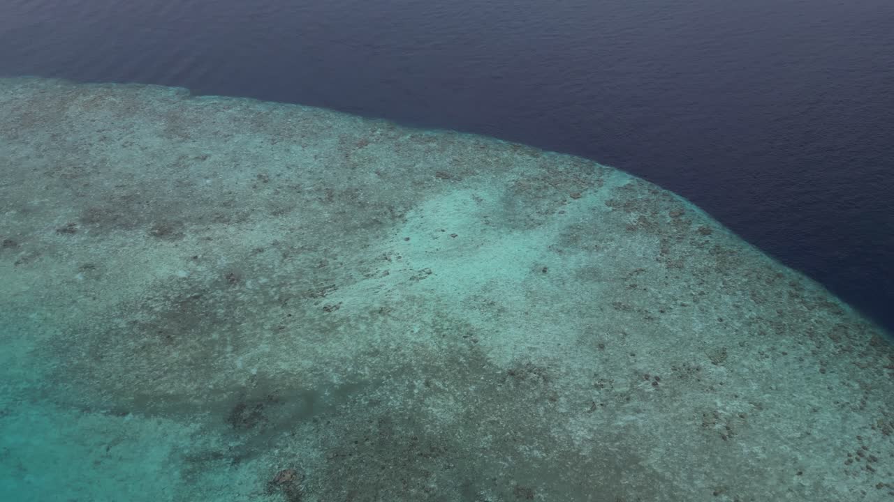 drone approaching the scenic unpolluted coral reef in the Maldives island tropical paradise in the Indian Ocean