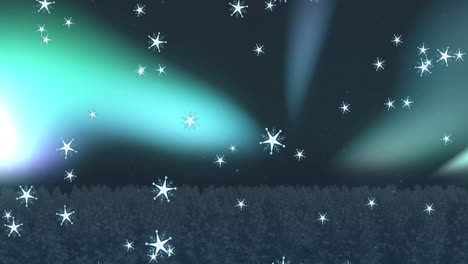 animation of winter scenery at christmas over aurora