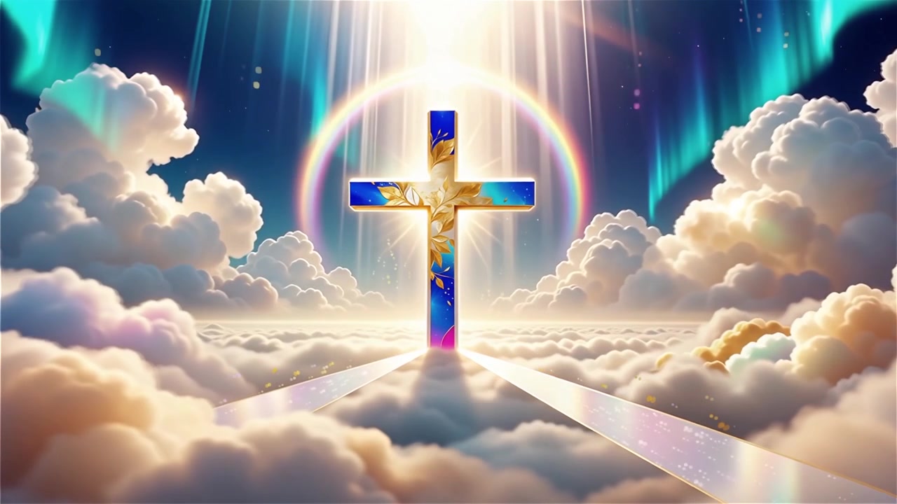 Croce Cristiana Luce Celestiale Sfondo per il Culto.