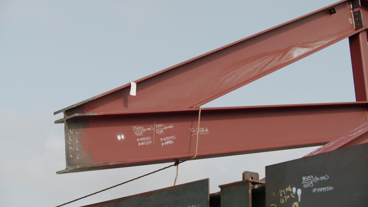 Large Red Steel Beams for Construction