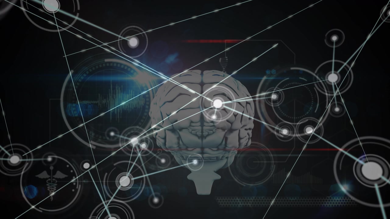 Animation of data processing over black background