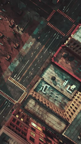 aerial view of city streets and buildings