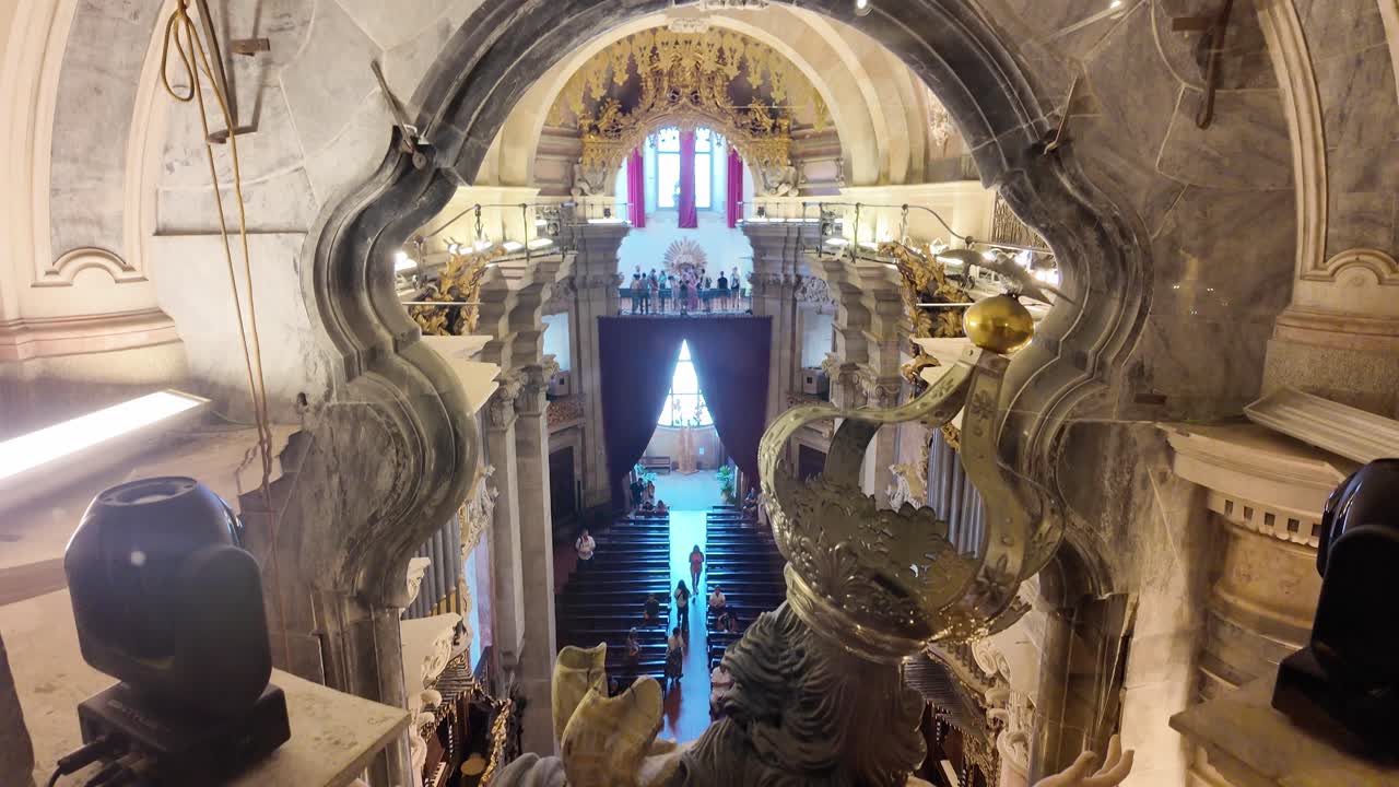 View from above of Porto's Torre dos Clérigos, highlighting architectural details and grandeur