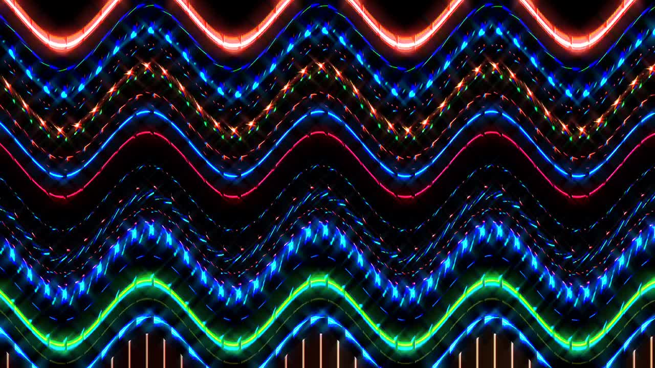 line wave motion, colorful,on a black background