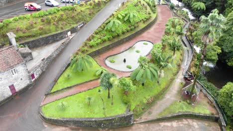 Meandering-countryside-rustic-road,-Sao-Miguel-Island,-Azores