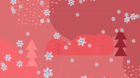 Animation-of-falling-snow-over-red-background