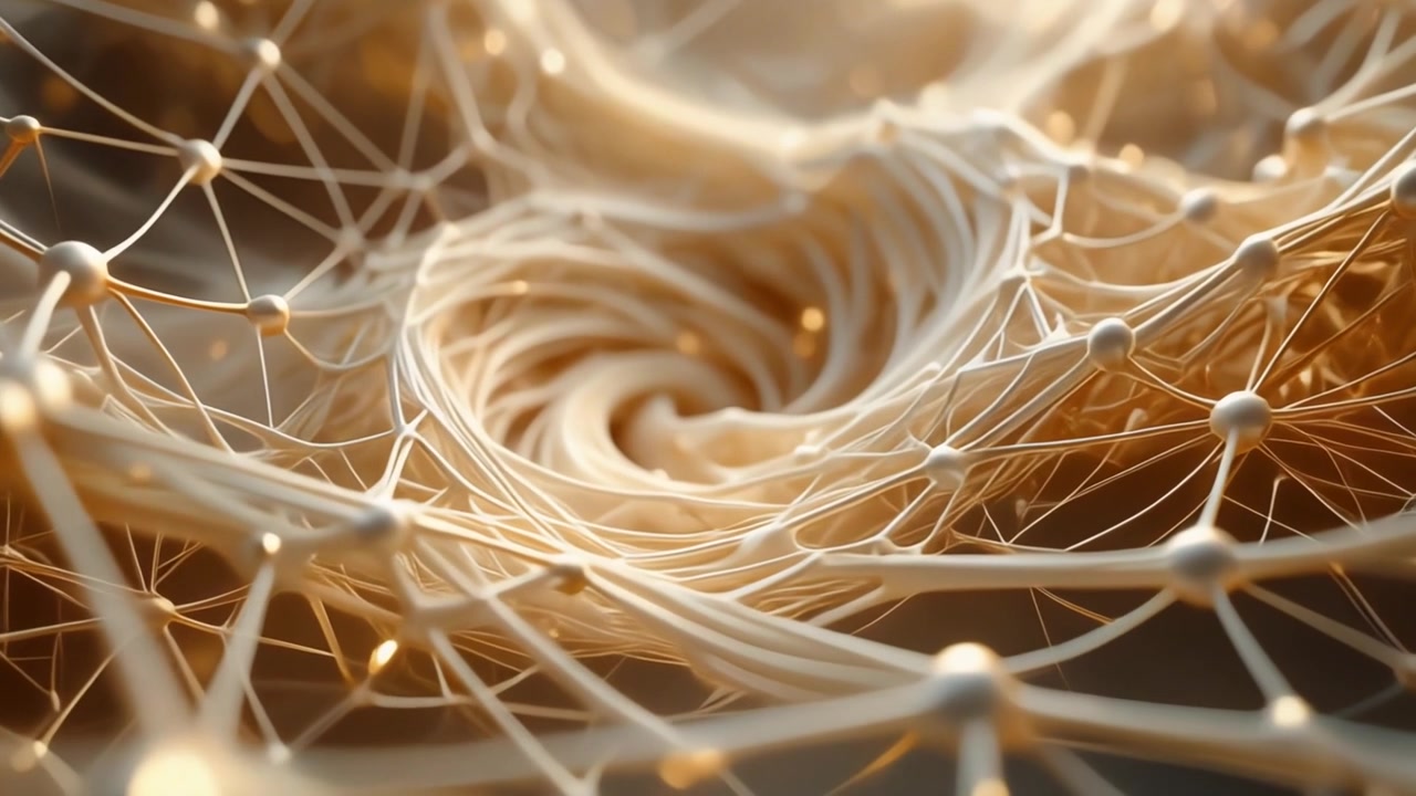 Abstract 3D Network Structure Rotating in a Golden Vortex
