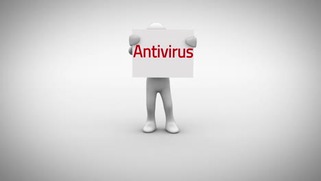 white character holding sign saying antivirus