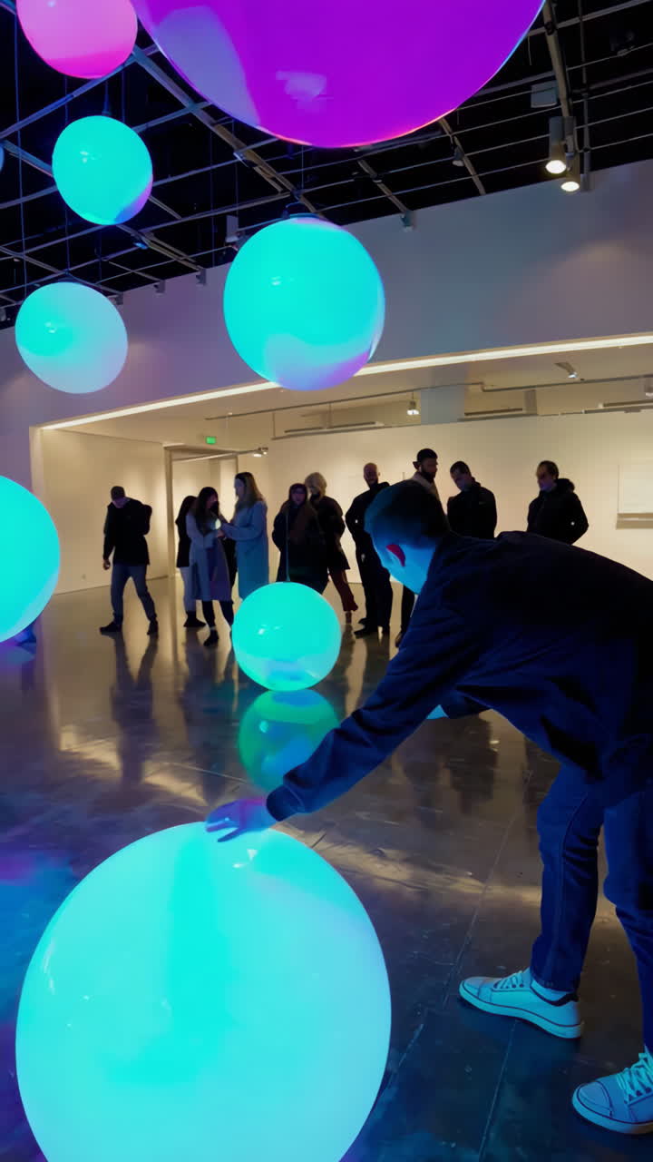 Colorful Sphere Light Installation in an Art Gallery