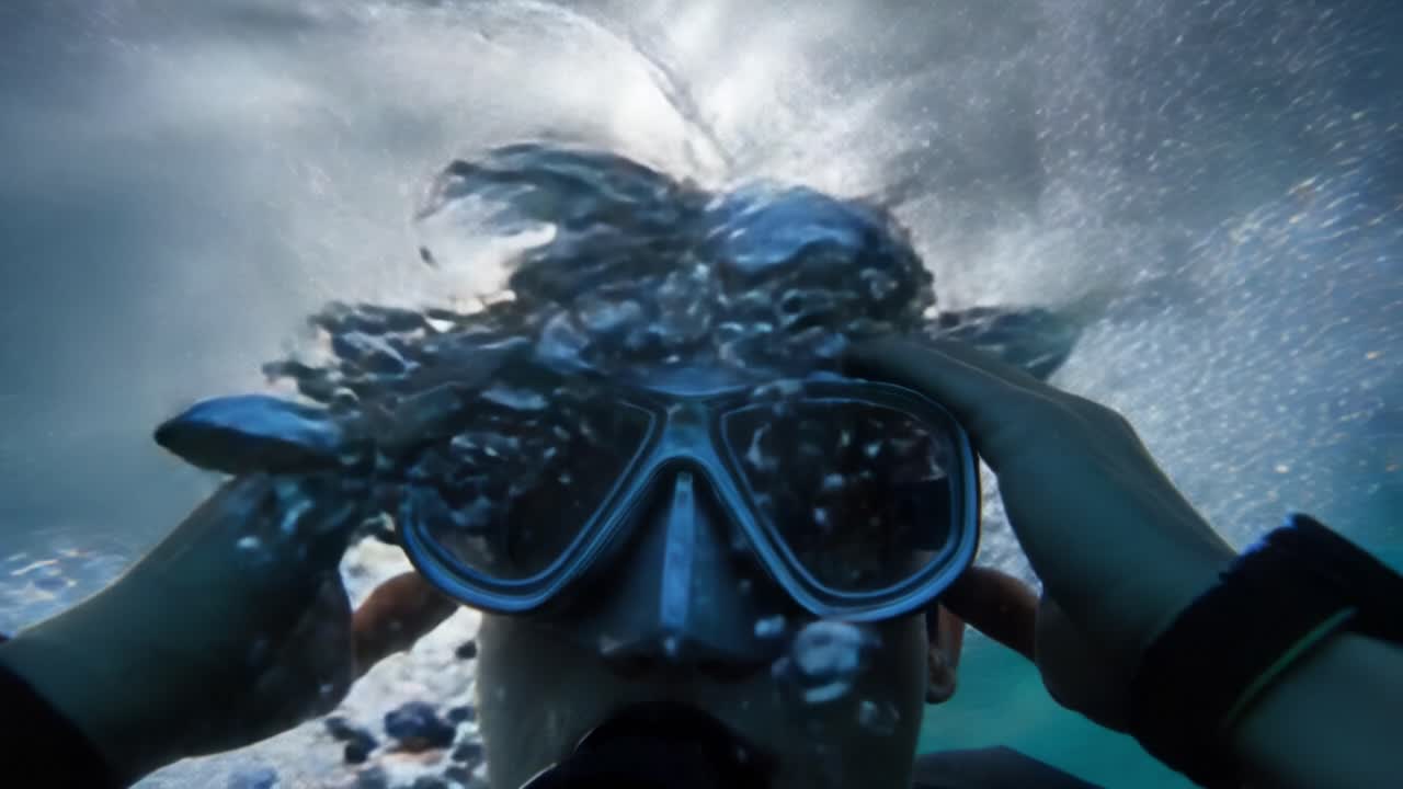 An Underwater Adventure: A Diver Prepares to Explore the Mysteries Below the Surface, Gazing Through the Mask and Embracing the Depths of the Ocean with Excitement and Curiosity in Every Moment