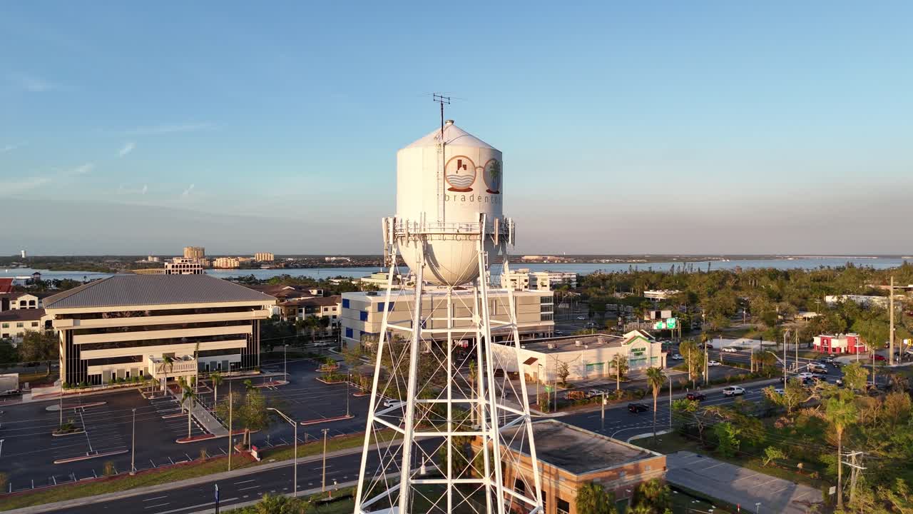 Aerial View of Bradenton Beach Water Tower at Sunset