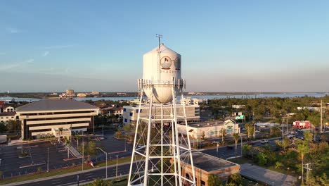 aerial view of bradenton beach water tower at sunset