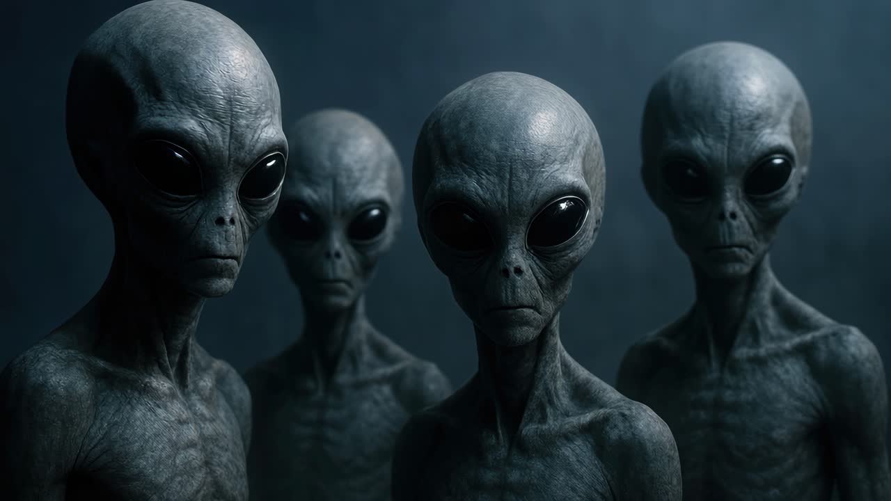 Vídeo assustador de quatro alienígenas com olhos grandes, capturado na altura dos olhos