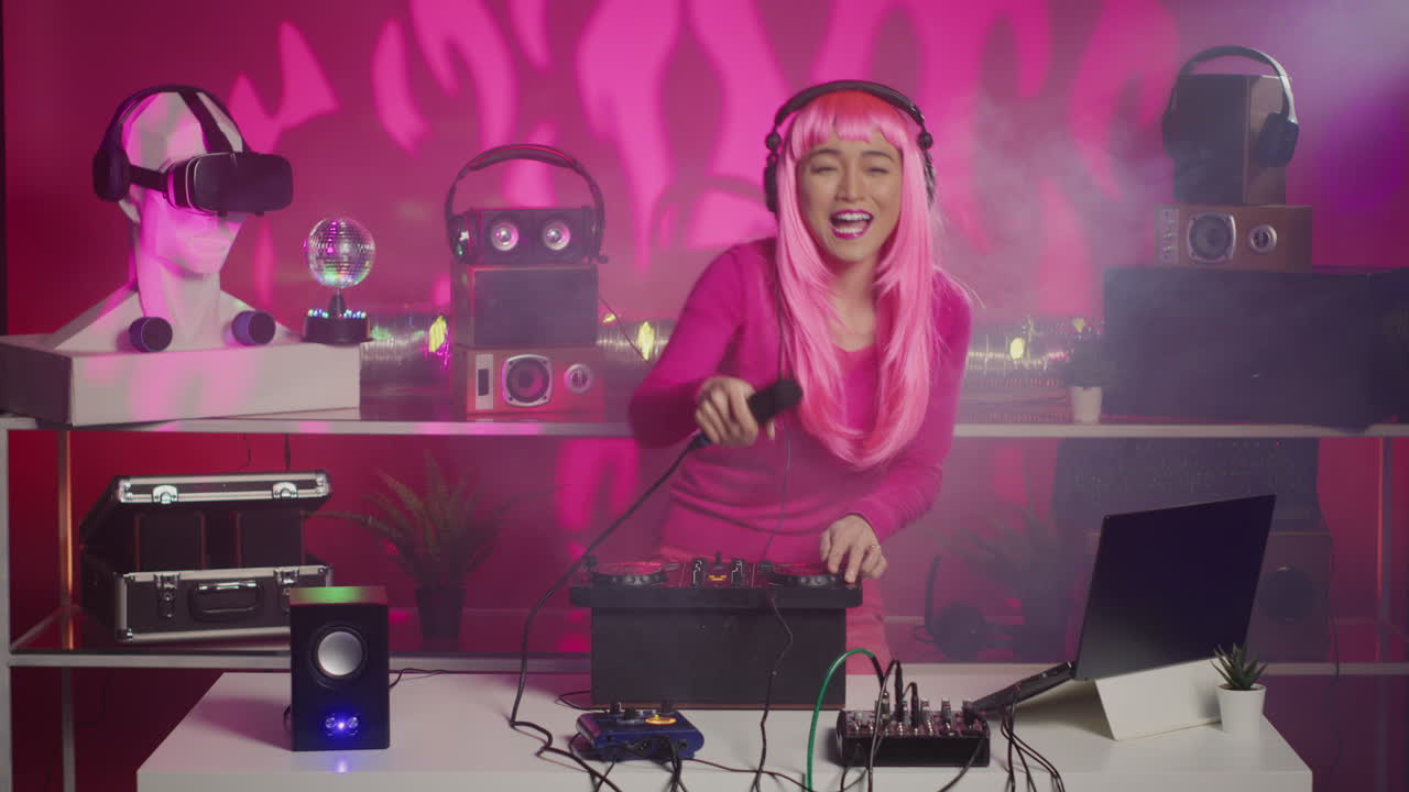 Woman DJing with Pink Hair