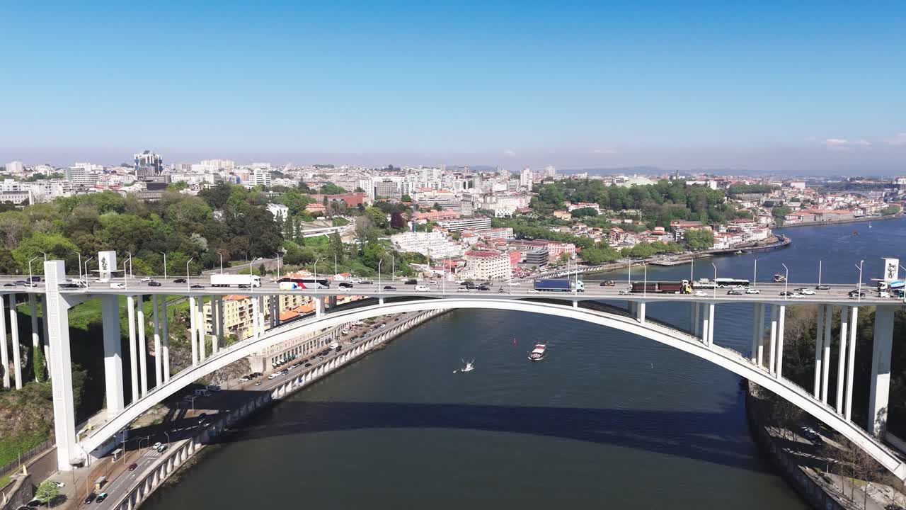 Drone view of Arrábida Bridge in Porto, Portugal