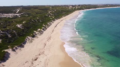Aerial flyover Shorehaven Beach with turquoise waters of the Indian Ocean, Perth