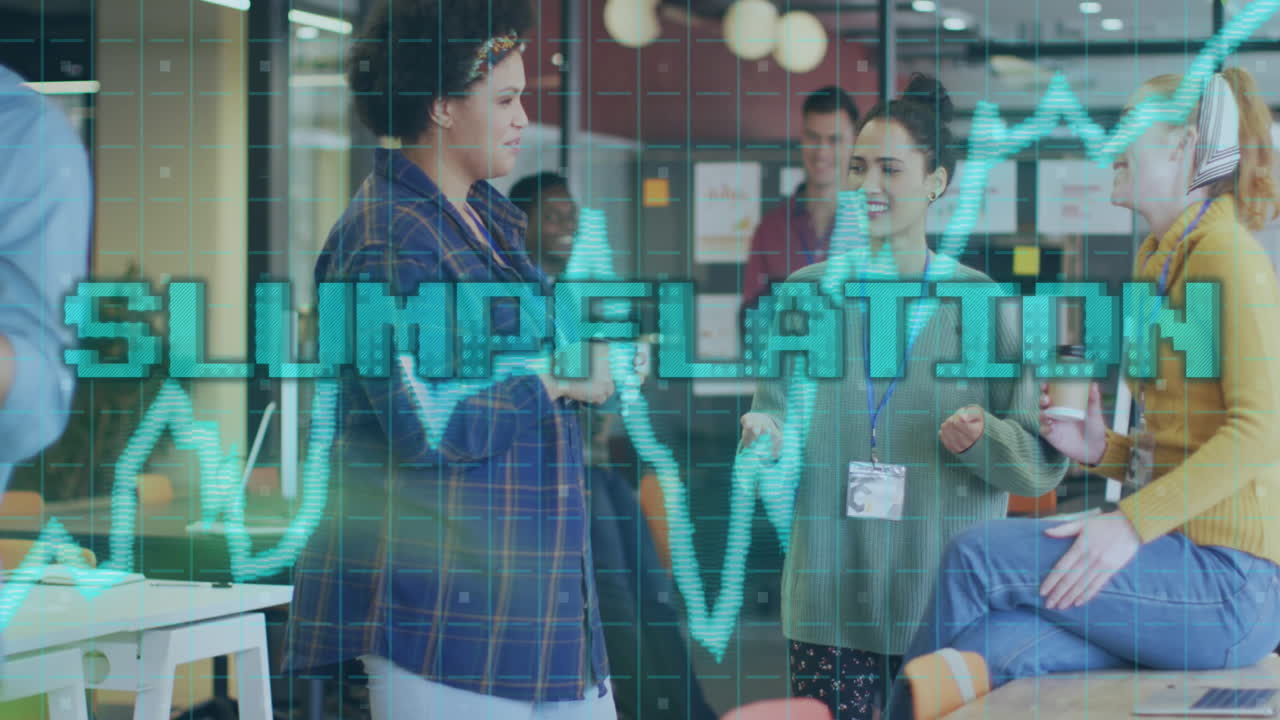 다양한 사업가들에 대한 경기 침체 및 금융 데이터 처리 애니메이션