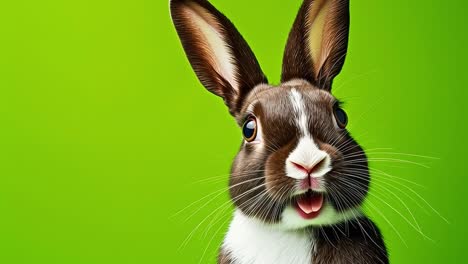 surprised bunny portrait on green