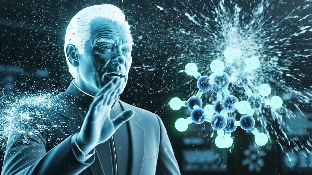 Futuristic Man and Molecule Hologram