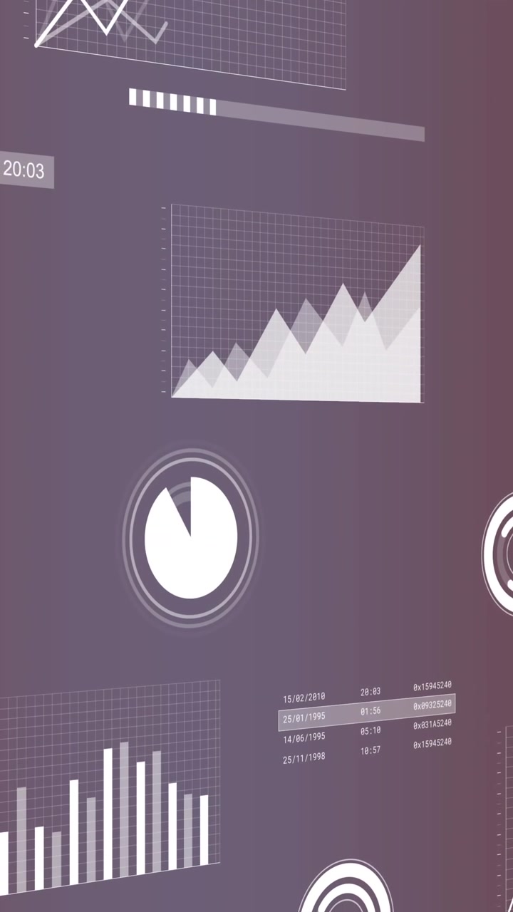 Animación de procesamiento de datos financieros con estadísticas