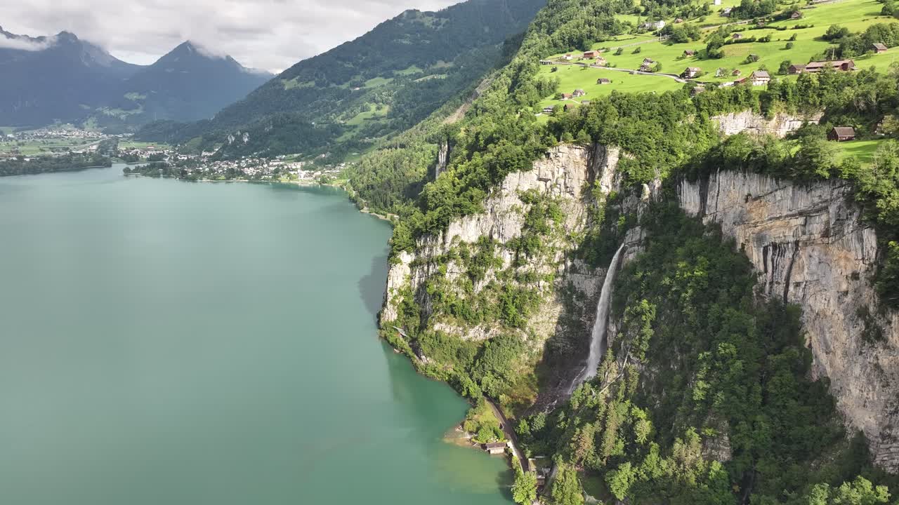 Scenic view of Seerenbachfälle at Walensee in Switzerland