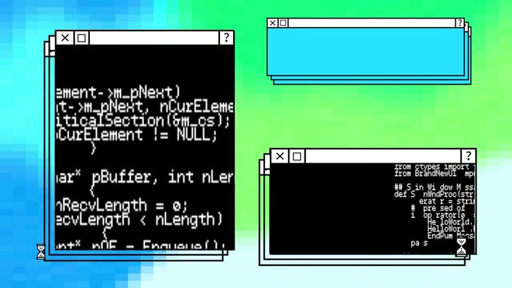 Animation of data processing over black background
