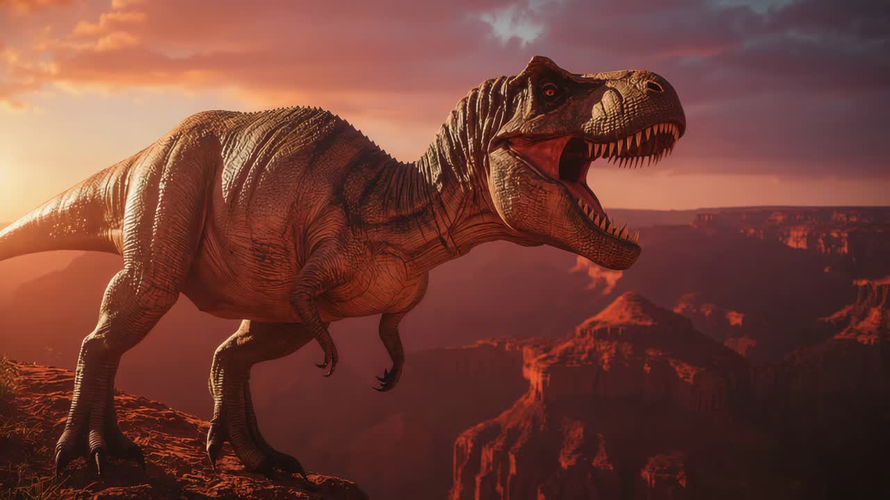 Tyrannosaurus Rex at the Grand Canyon during Sunset