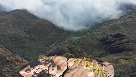 A-Massive-Boulder-At-The-Window-Overlook,-One-Of-The-Most-Spectacular-Viewpoints-In-Mount-Roraima-In-Venezuela---aerial-drone