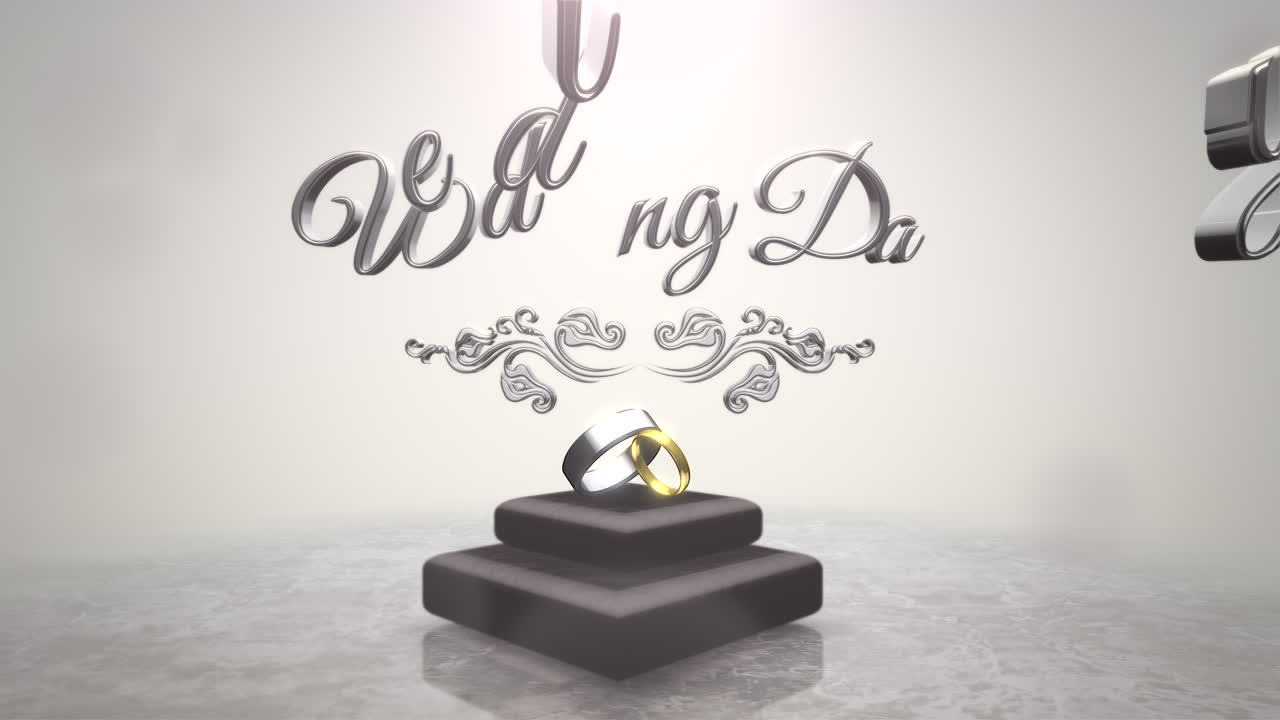 近距離文字婚禮日和愛情戒指在婚禮日期