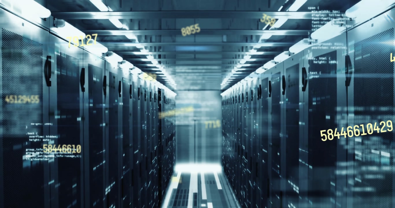 Animation of numbers and data processing over computer servers