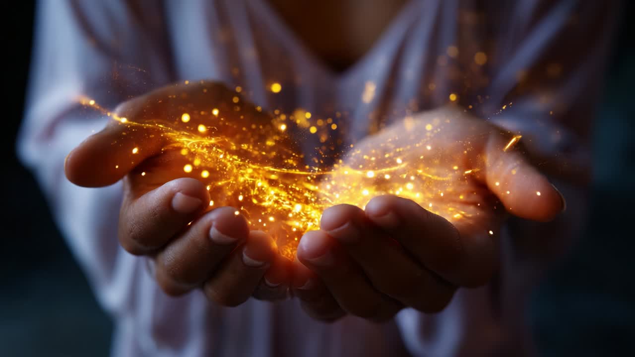Illuminating Hands Holding Magical Sparks of Light, Symbolizing Energy, Creativity, and Transformation in a Captivating Display of Colorful Brilliance and Vibrancy
