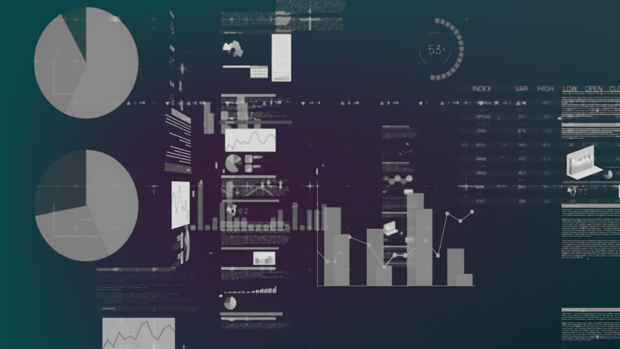 animación del procesamiento de datos estadísticos contra un fondo de gradiente púrpura