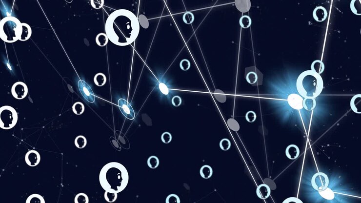 Animation of ai data processing with icons and network of connections