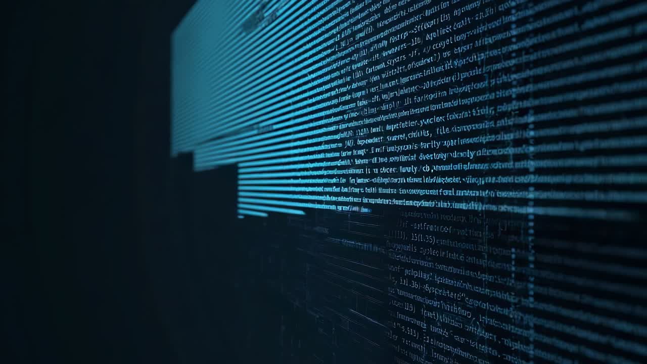 Upon loading dashboard animating code and chart, showing scrolling white text and growing cyan bars