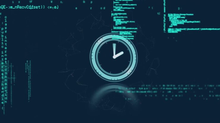 Animation of data processing and clock moving fast