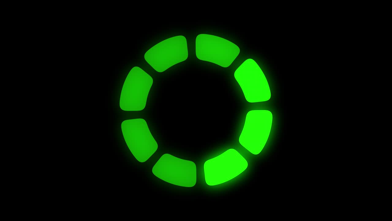 Loading green circle icon animation on transparent background with alpha channel.