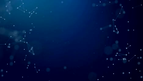 blue abstract digital concept of geometrical figures: polygon plexus fractals moving, connecting between themselves and with particles. triangular technological concept. seamless loop animation