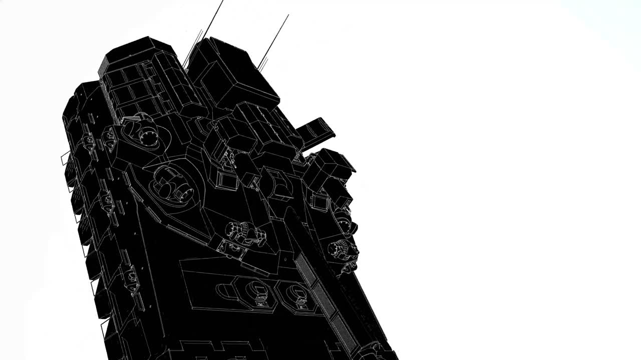 el holograma blanco de un tanque de la segunda guerra mundial gira alrededor de un eje