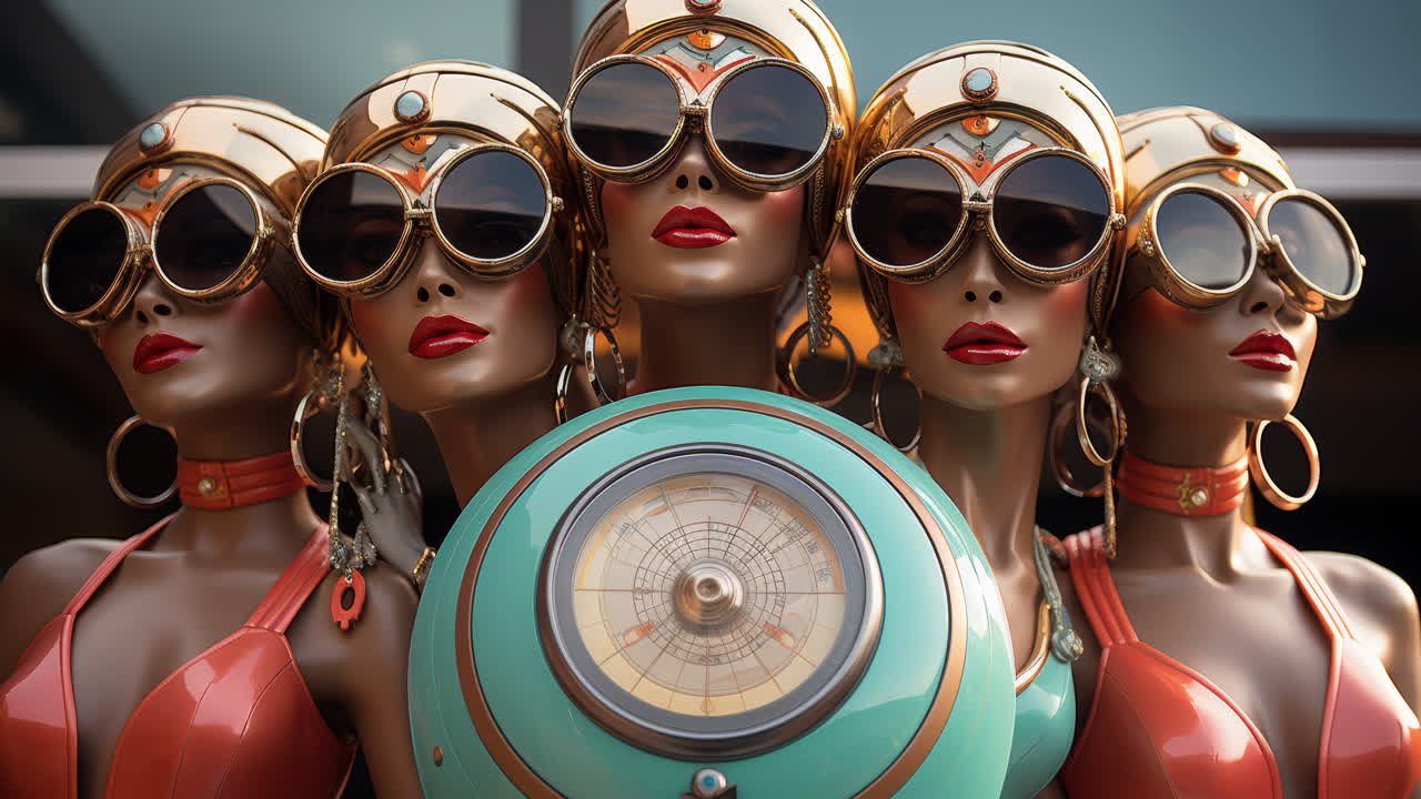 레트로 우주 시대 여성 동기화 수영 선수는 생성 ai로 만들어졌습니다.